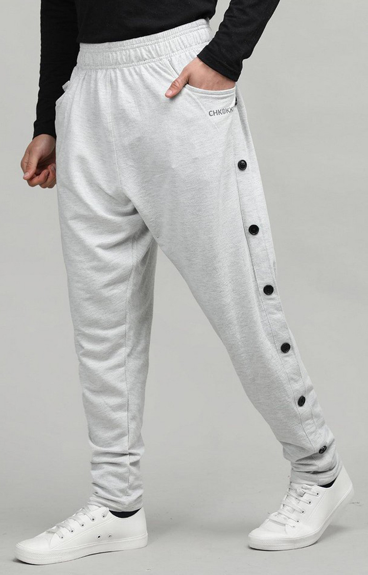 Men's Grey Melange Textured Cotton Trackpant