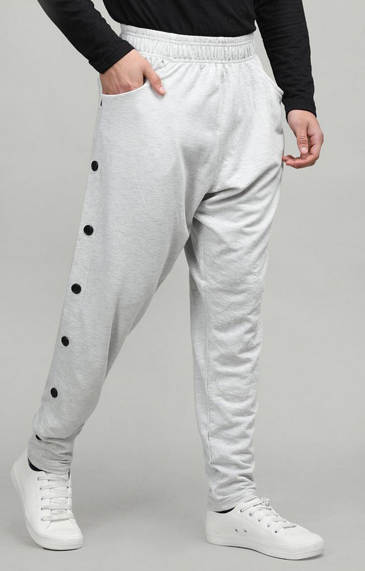 Men's Grey Melange Textured Cotton Trackpant