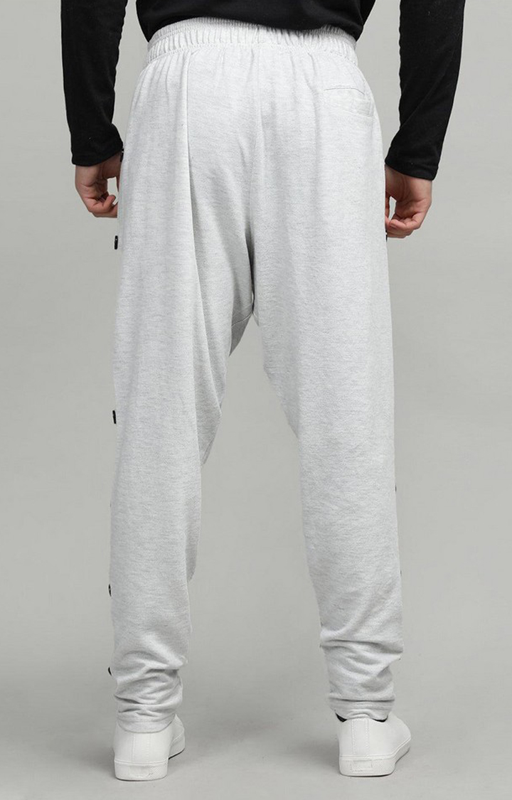 Men's Grey Melange Textured Cotton Trackpant