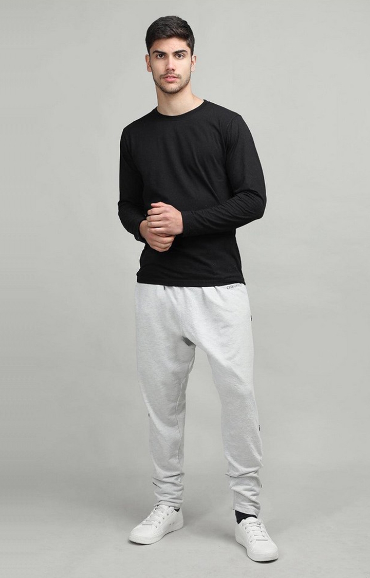 Men's Grey Melange Textured Cotton Trackpant