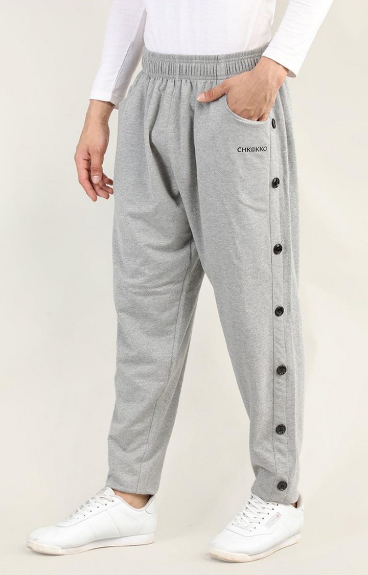 Men's Grey Melange Textured Cotton Trackpant