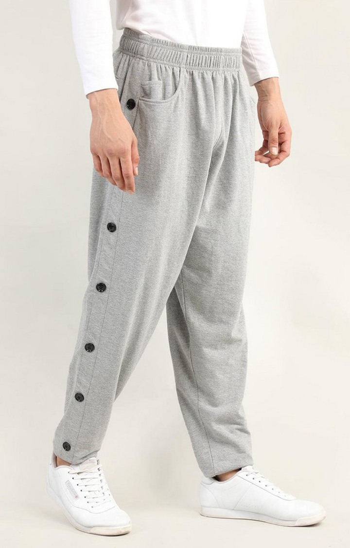 Men's Grey Melange Textured Cotton Trackpant