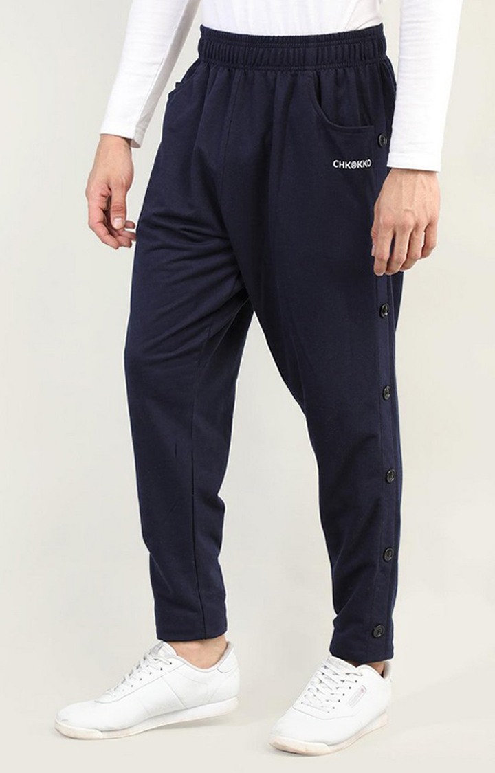 Men's Navy Blue Solid Cotton Trackpant