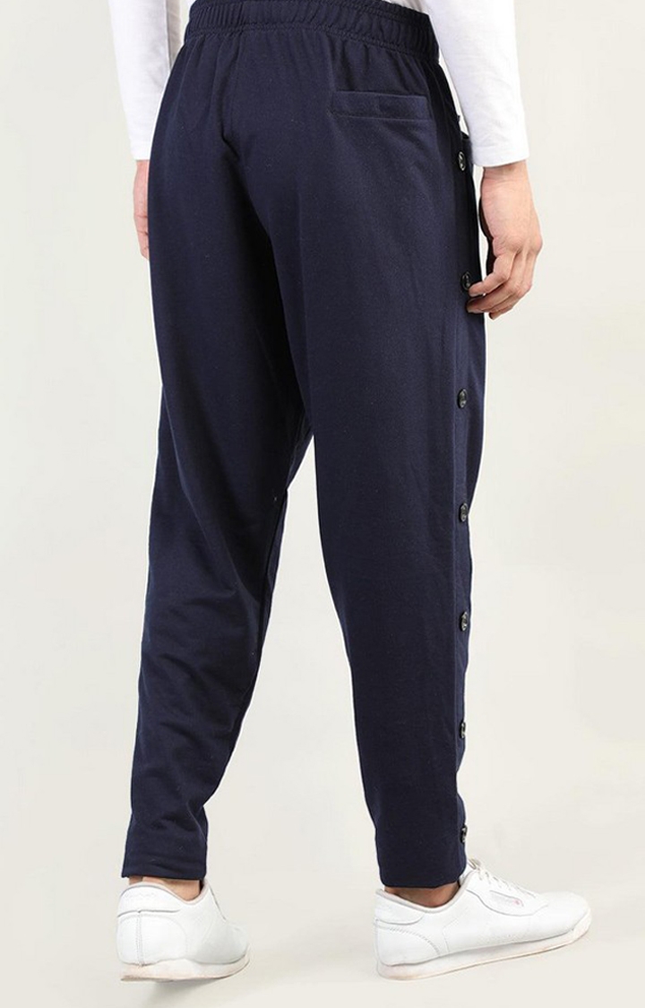 Men's Navy Blue Solid Cotton Trackpant