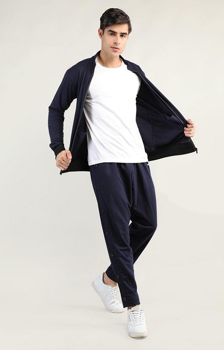 Men's Navy Blue Solid Cotton Trackpant
