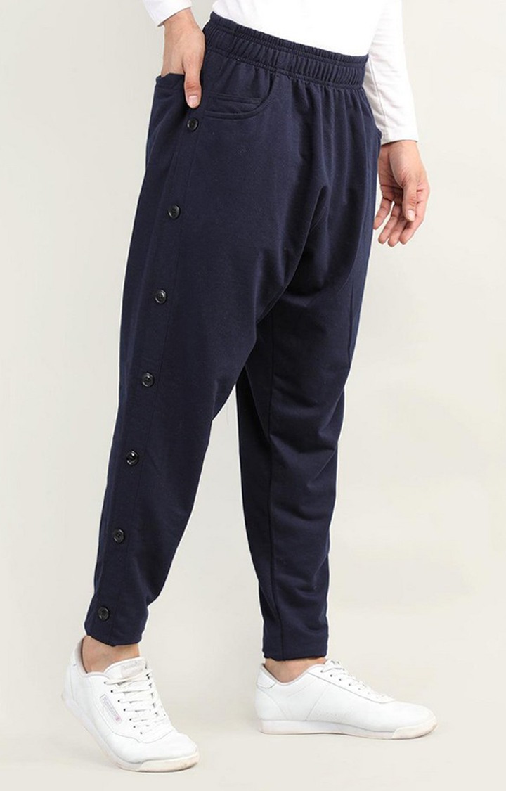 Men's Navy Blue Solid Cotton Trackpant