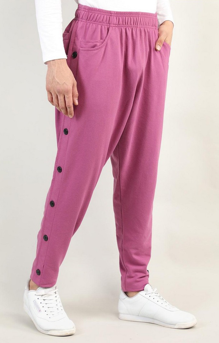 Men's Pink Solid Cotton Trackpant