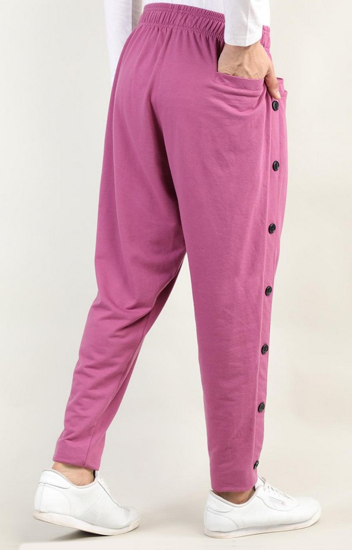 Men's Pink Solid Cotton Trackpant