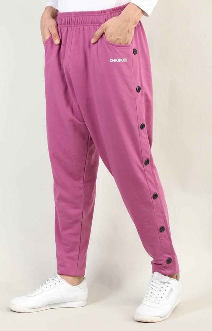 Men's Pink Solid Cotton Trackpant