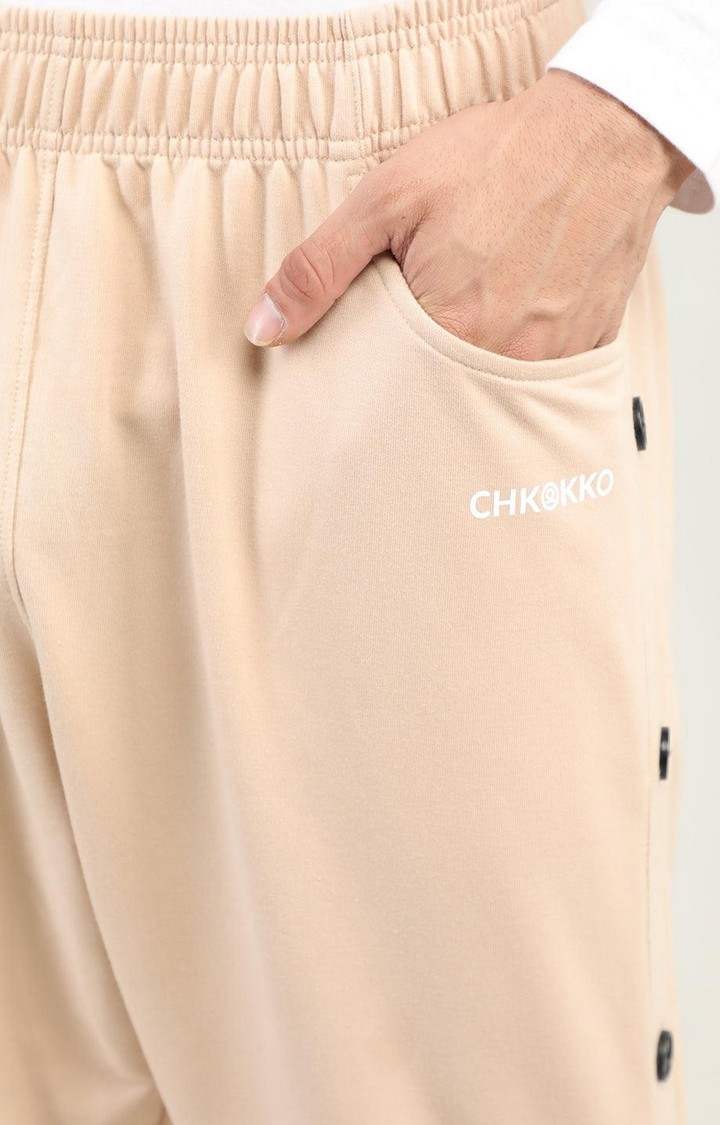 Men's Beige Solid Cotton Trackpant