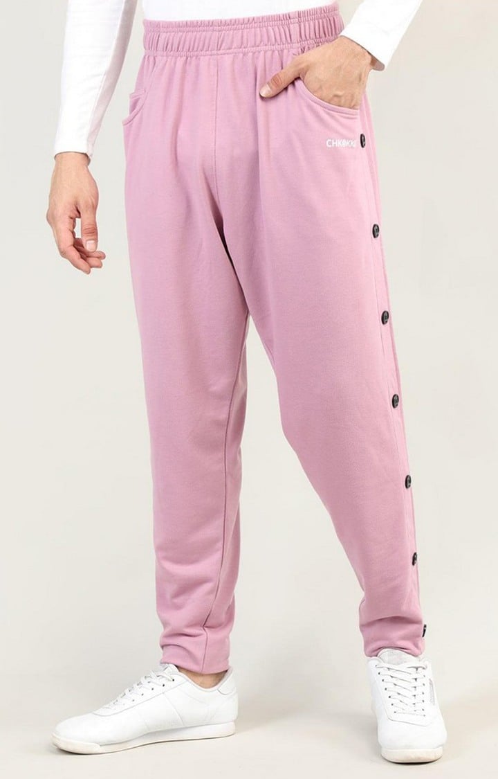 Men's Pink Solid Cotton Trackpant