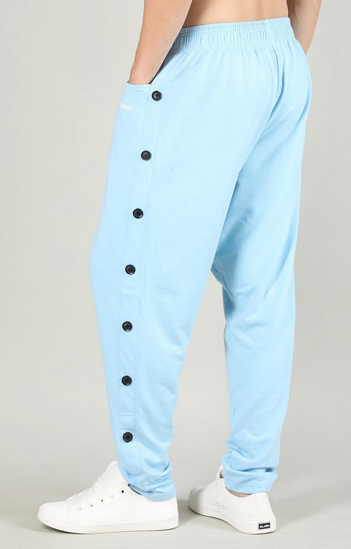Men's Sky Blue Solid Cotton Trackpant