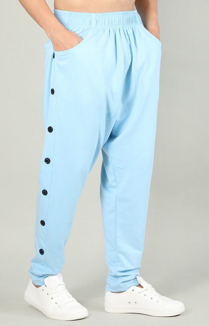 Men's Sky Blue Solid Cotton Trackpant