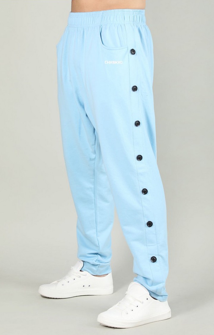 Men's Sky Blue Solid Cotton Trackpant