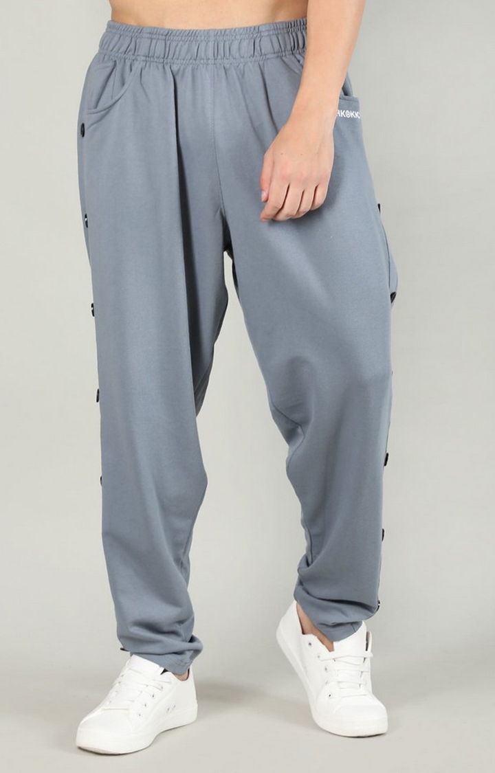 Men's Grey Solid Cotton Trackpant
