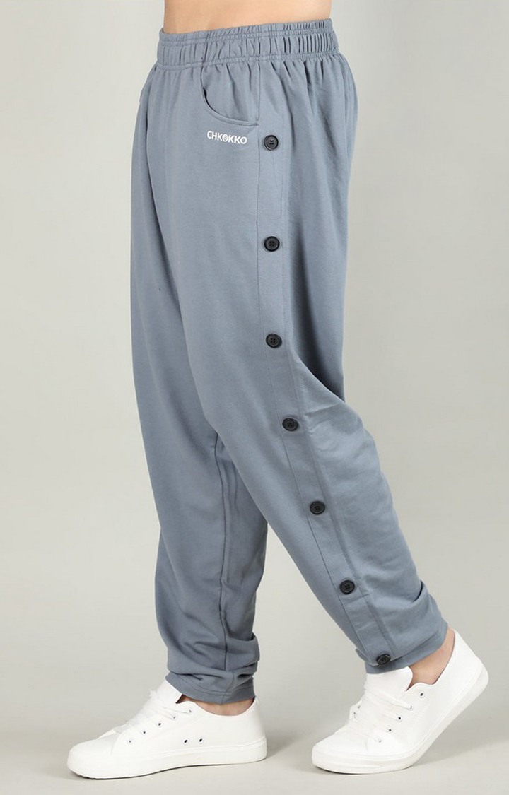 Men's Grey Solid Cotton Trackpant