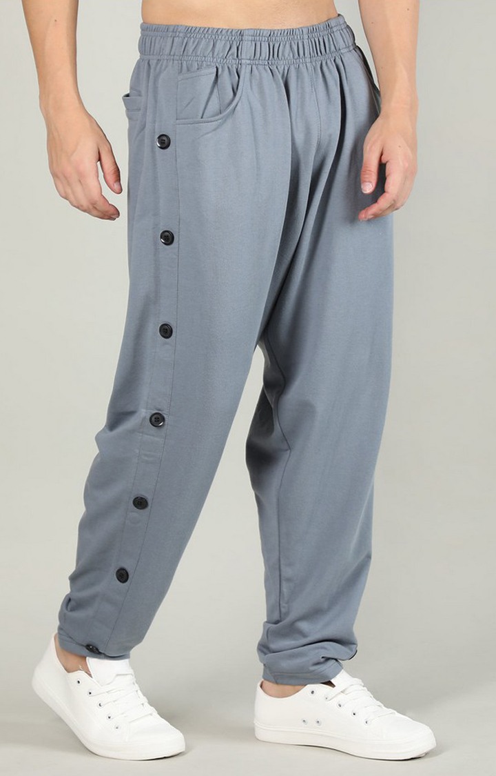 Men's Grey Solid Cotton Trackpant