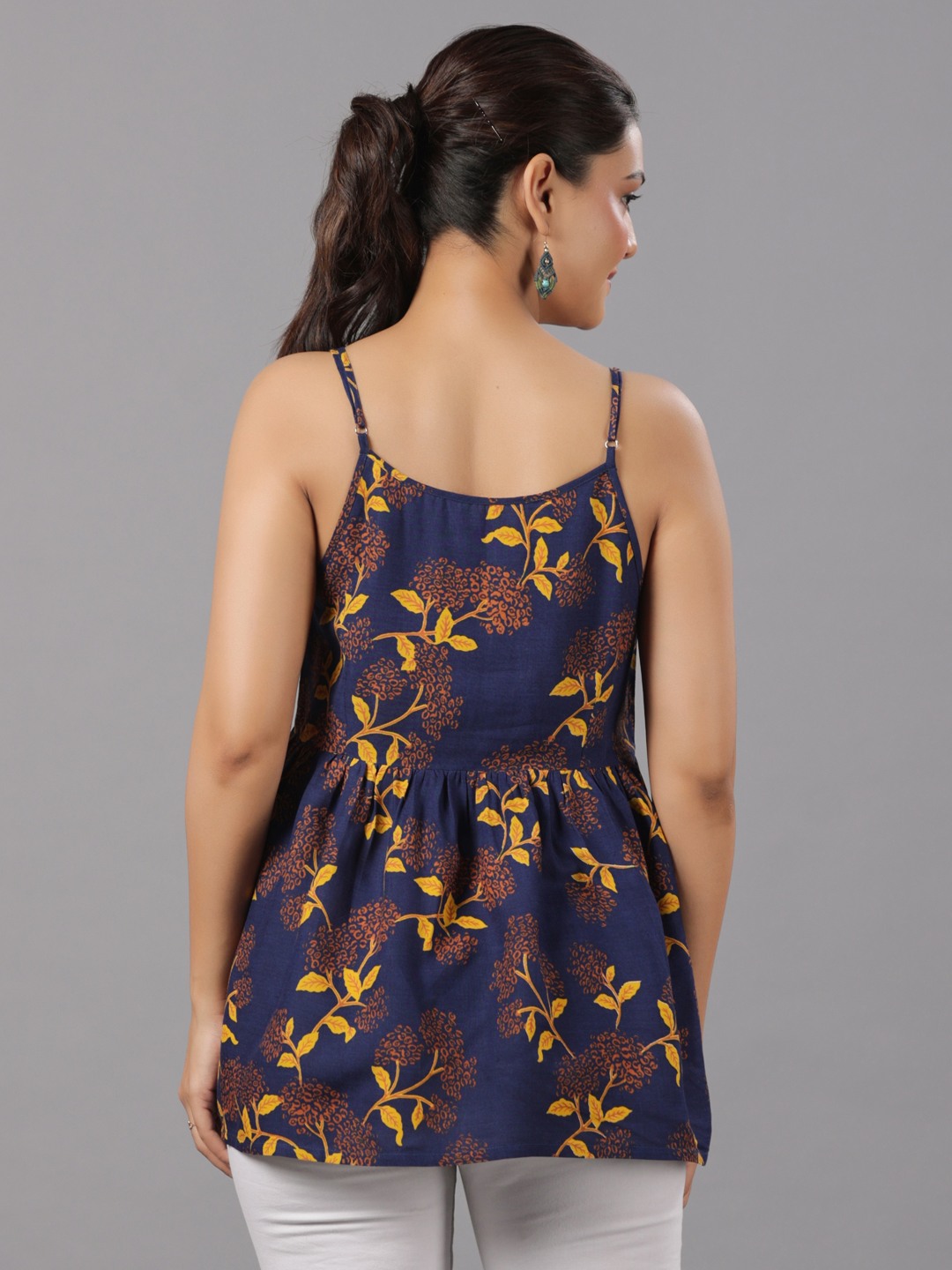RAYON PRINTED FLARED STRAPPY TOP