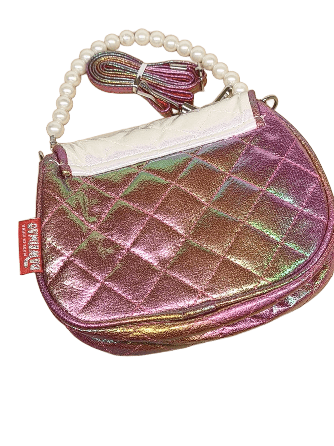 Bengal Classic Co Girls' Holographic Quilted Sleep-Eye Sling Bag with Pearl Handle