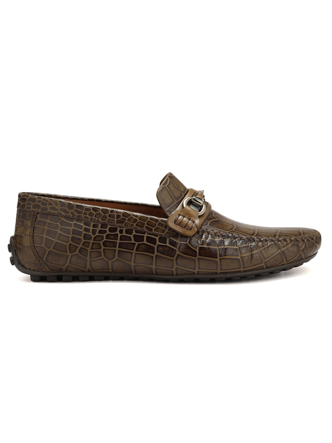 ROSSO BRUNELLO MEN OLIVE MENS MOCCASINS