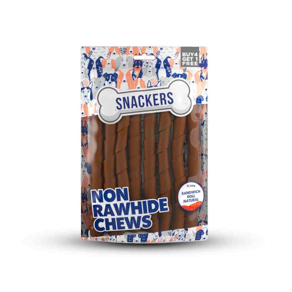 Snackers Non Rawhide Chews Sandwich Roll Natural for Dogs, 225 g