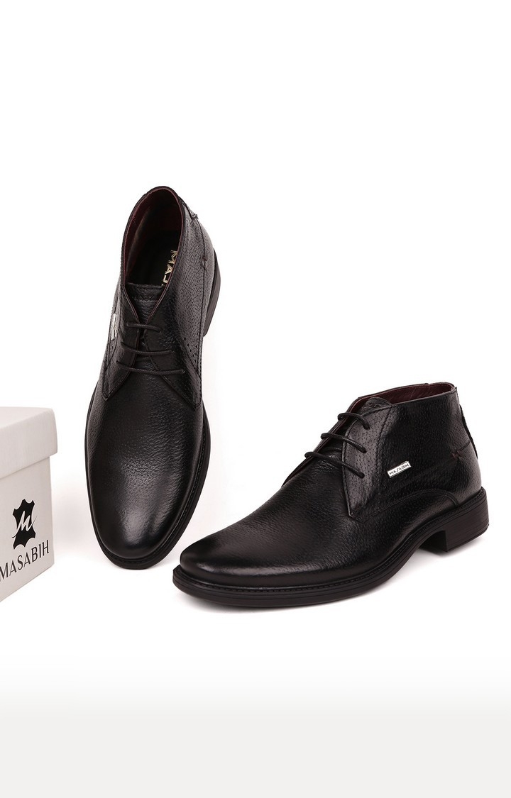 MASABIH | Masabih Genuine Leather Black Chukka Boots  5