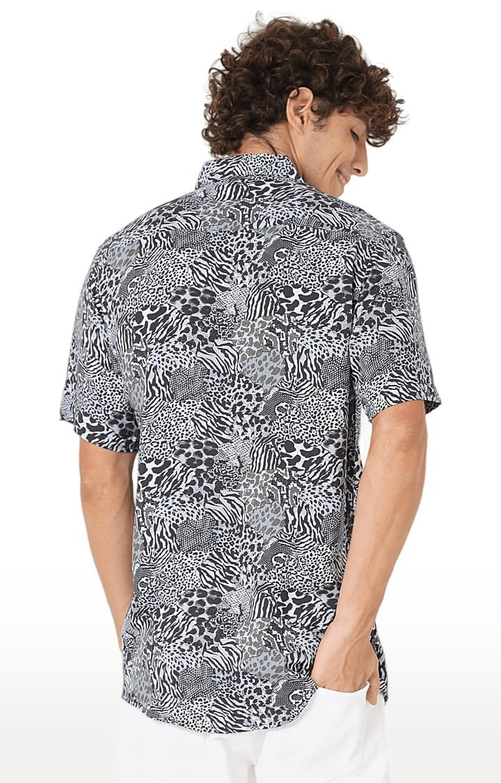 Men's Grey Rayon Printed Casual Shirt