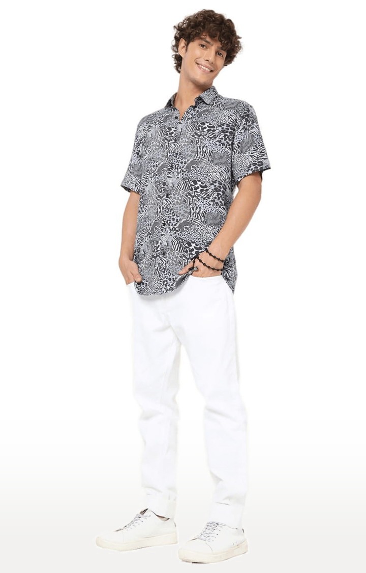 Men's Grey Rayon Printed Casual Shirt