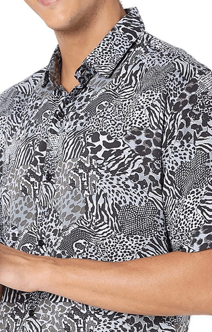 Men's Grey Rayon Printed Casual Shirt