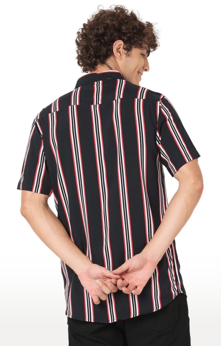7 Shores Clothing | Men's Black Rayon Striped Casual Shirt 3