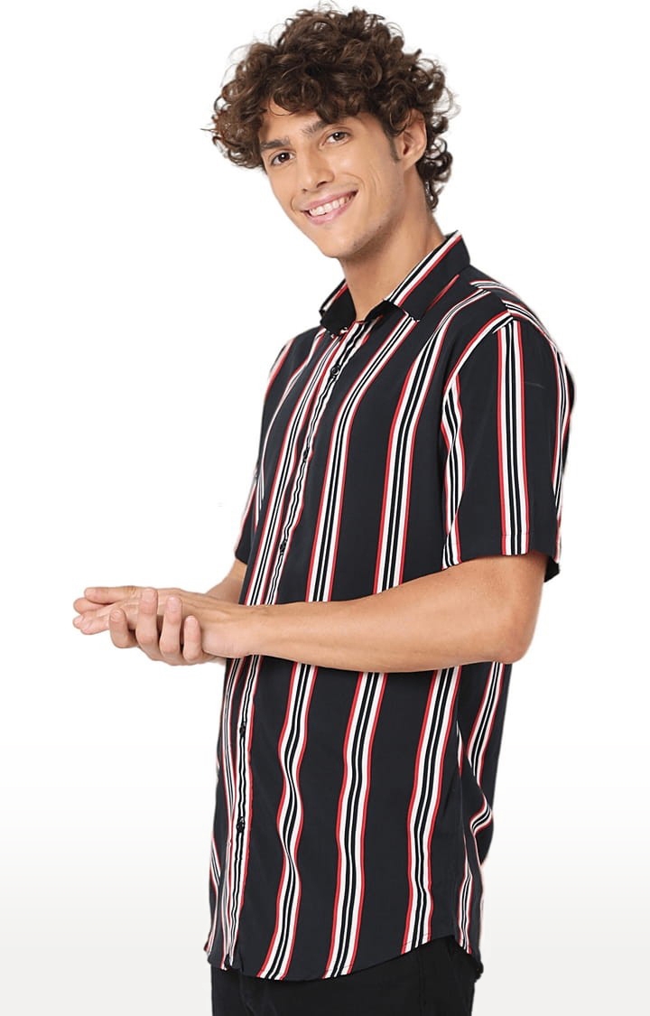 7 Shores Clothing | Men's Black Rayon Striped Casual Shirt 2