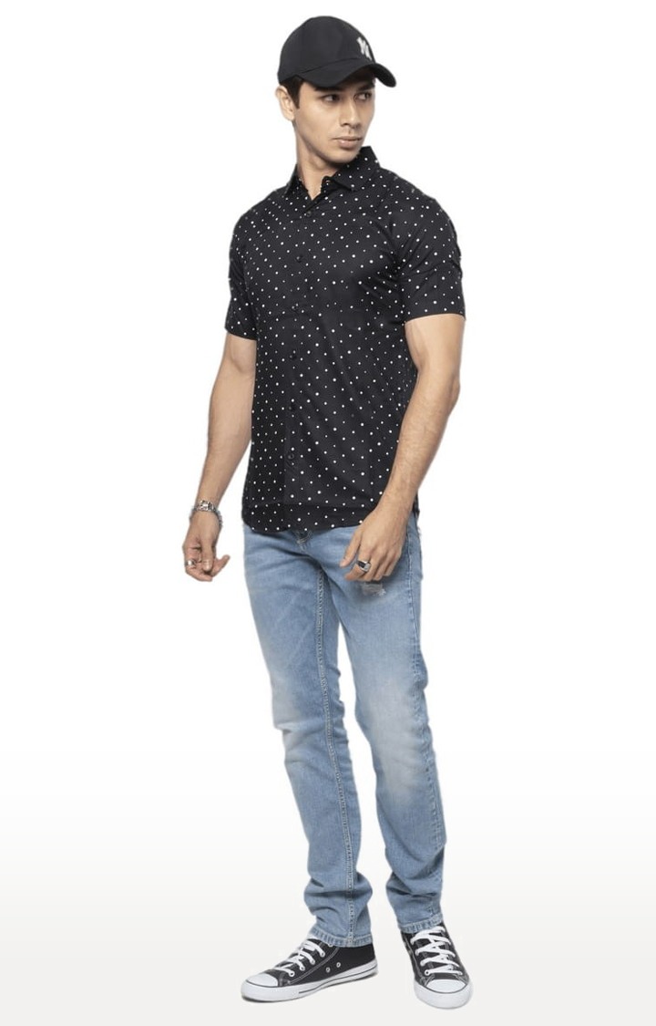 Men's Black Rayon Printed Casual Shirt