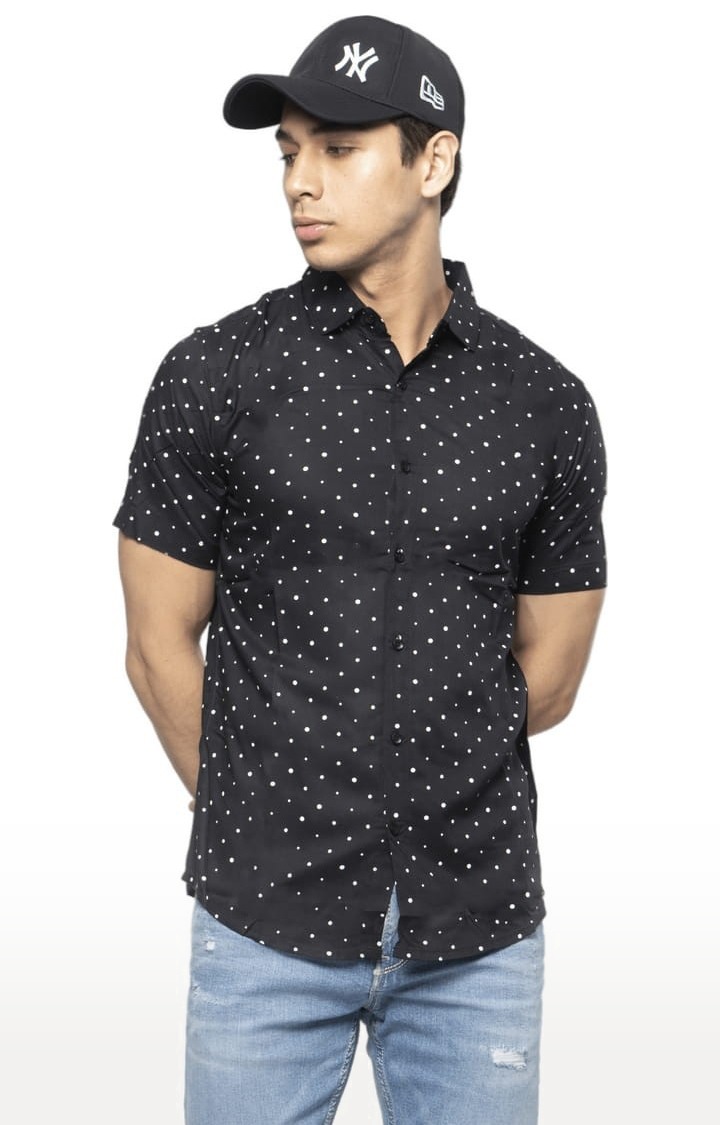 Men's Black Rayon Printed Casual Shirt