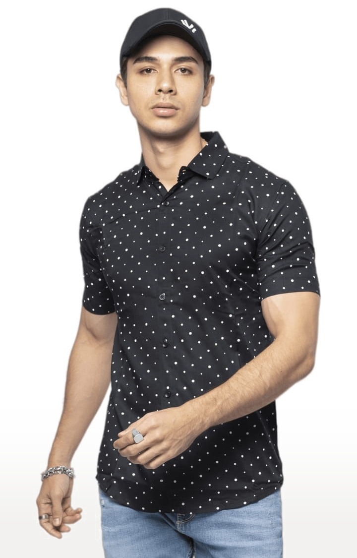 Men's Black Rayon Printed Casual Shirt