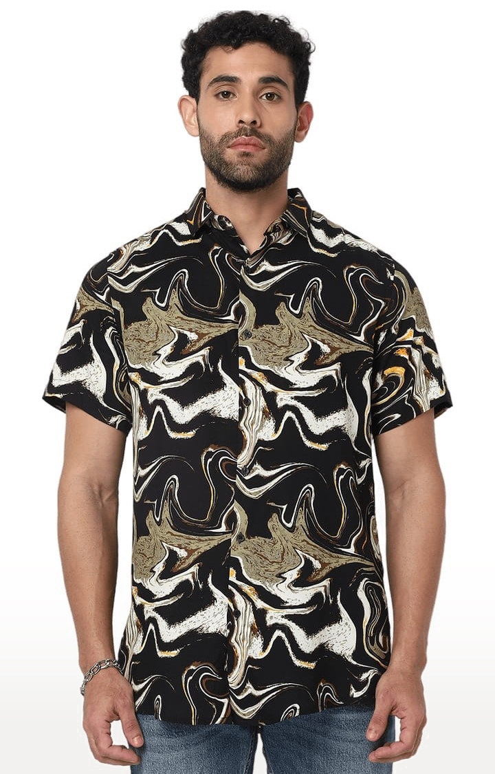 7 Shores Clothing | Men's Multicolour Rayon Printed Casual Shirt 0