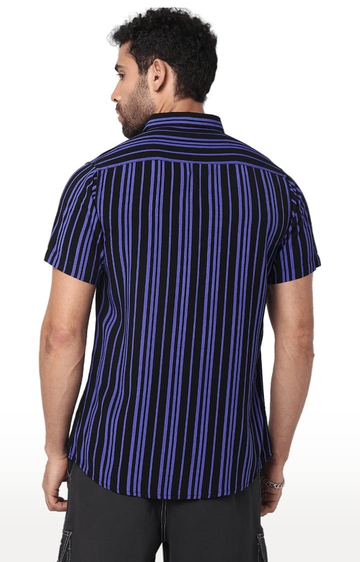 7 Shores Clothing | Men's Black Rayon Striped Casual Shirt 3