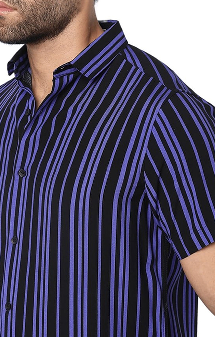 7 Shores Clothing | Men's Black Rayon Striped Casual Shirt 4