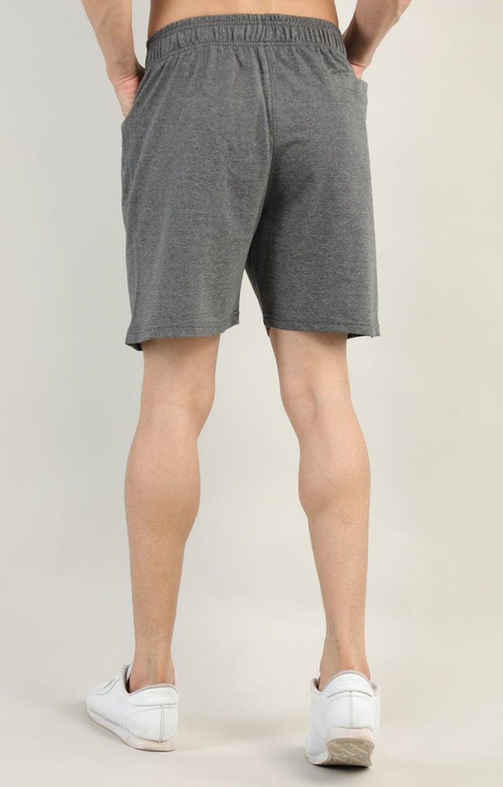 Men's Grey Melange Textured Cotton Activewear Shorts