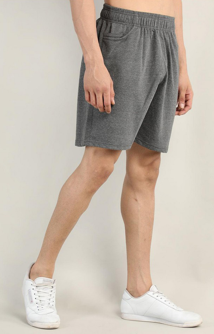 Men's Grey Melange Textured Cotton Activewear Shorts