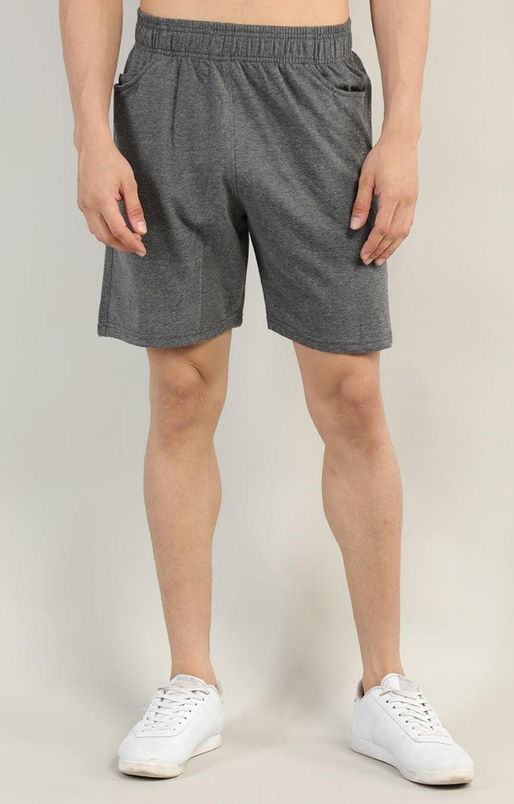 CHKOKKO | Men's Grey Melange Textured Cotton Activewear Shorts