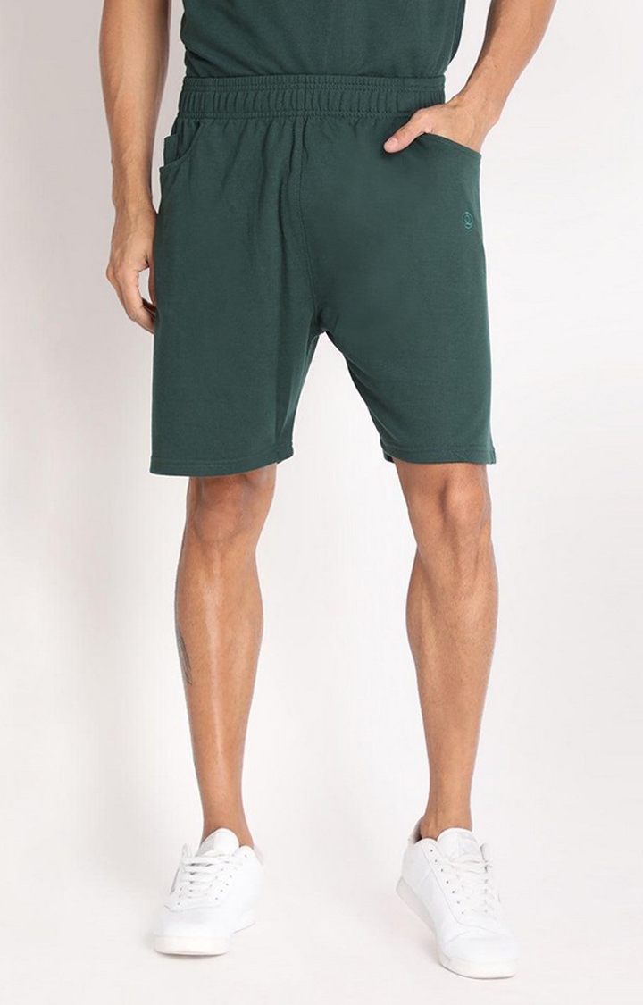 Men's Bottle Green  Solid Cotton Activewear Shorts