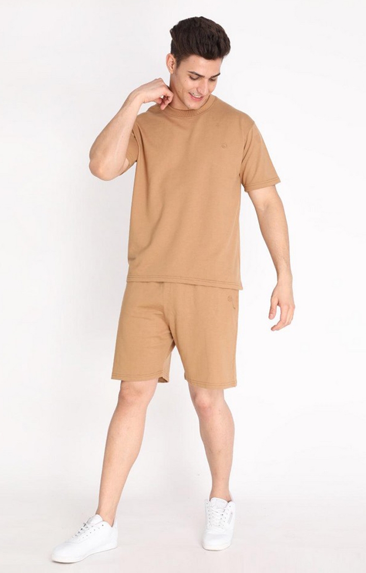 Men's Brown Solid Cotton Activewear Shorts