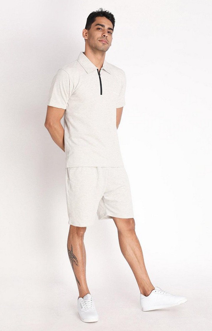 Men's Grey Melange Textured Cotton Activewear Shorts