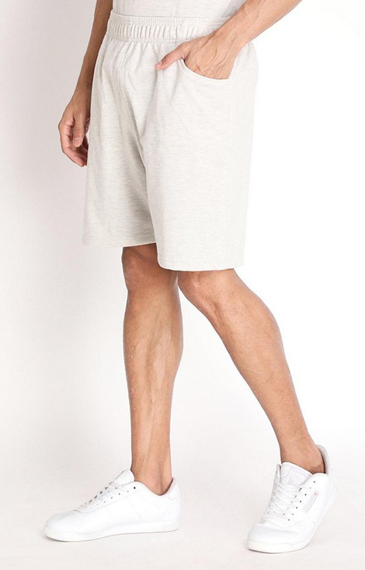 Men's Grey Melange Textured Cotton Activewear Shorts