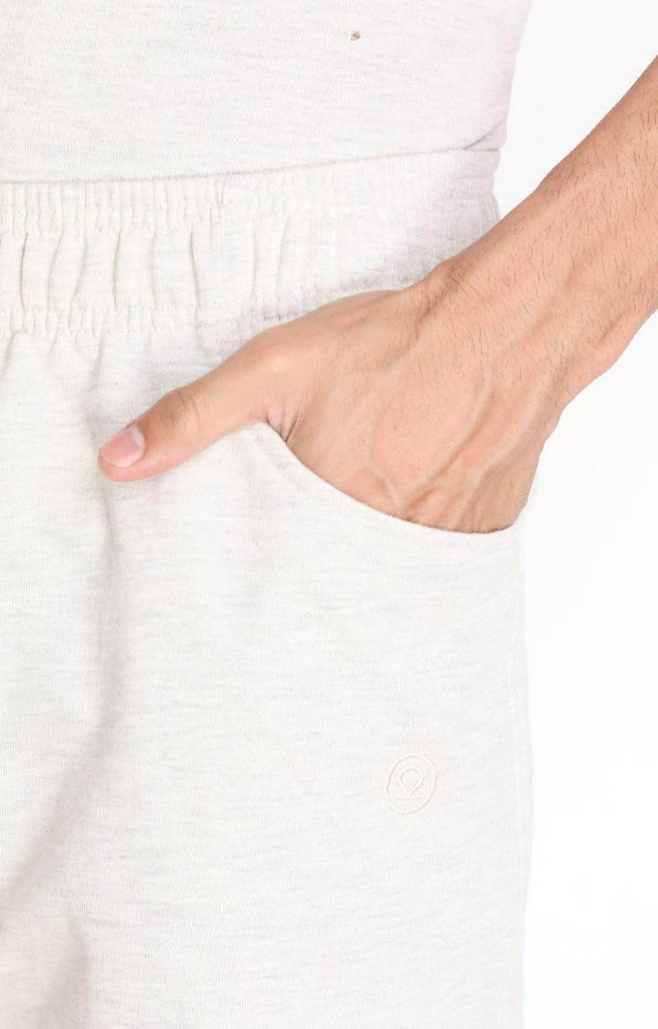 Men's Grey Melange Textured Cotton Activewear Shorts