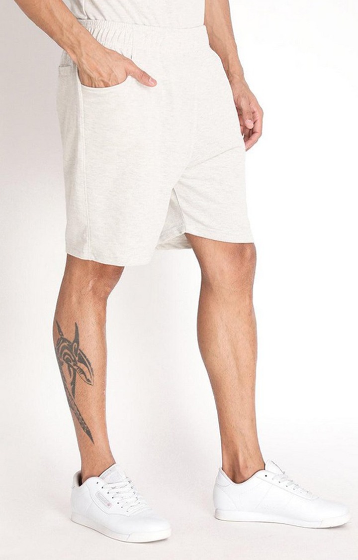 Men's Grey Melange Textured Cotton Activewear Shorts