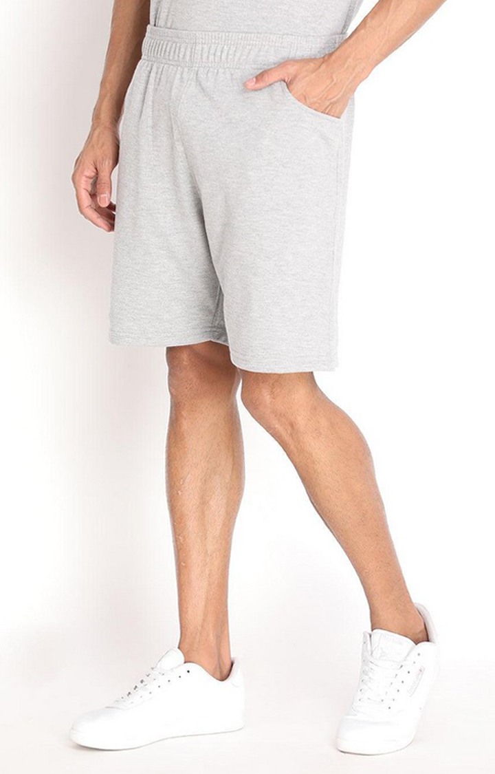 Men's Grey Melange Textured Cotton Activewear Shorts