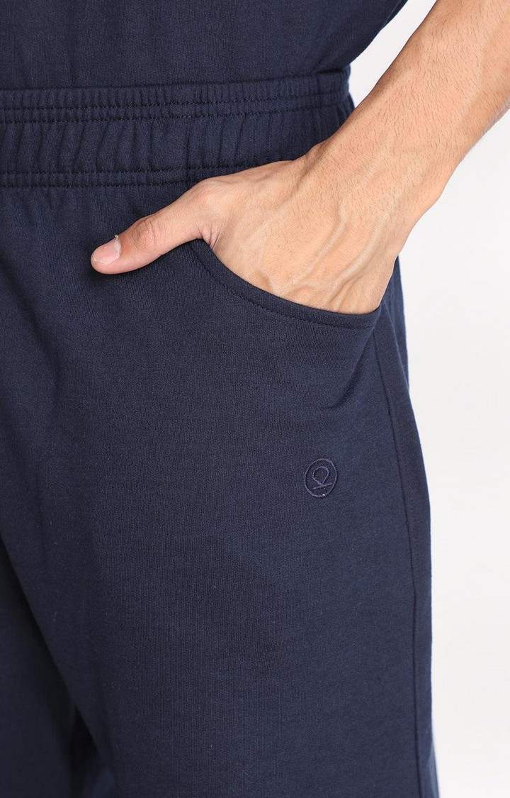 Men's Navy Blue Solid Cotton Activewear Shorts