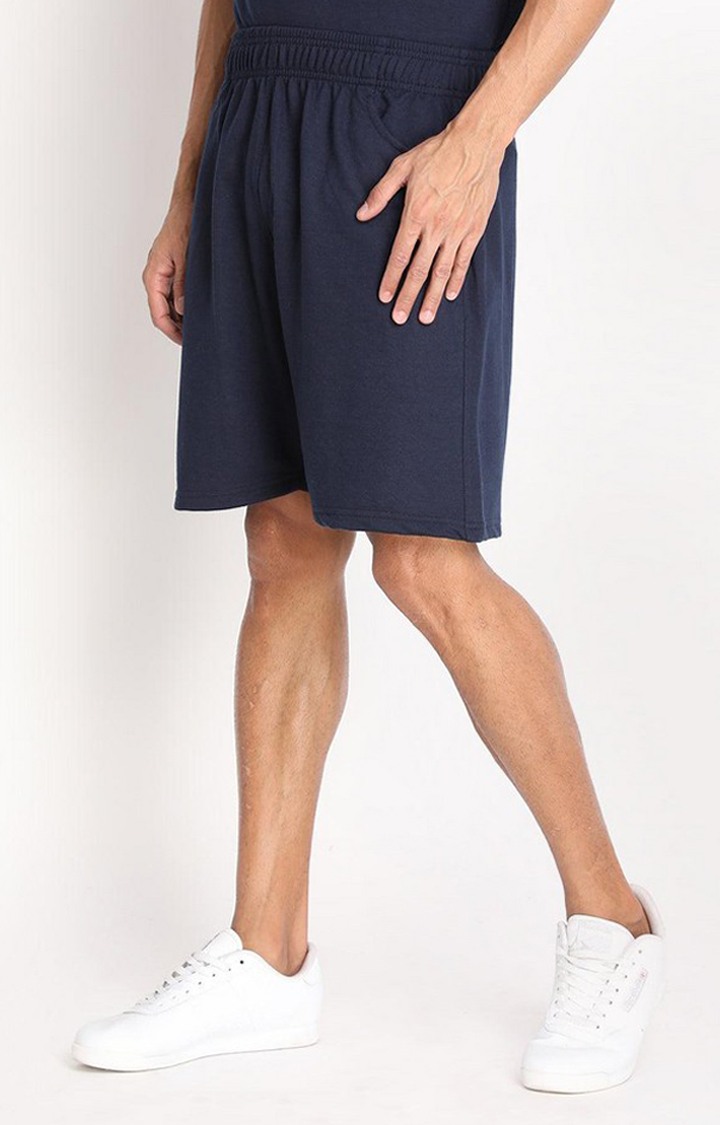 Men's Navy Blue Solid Cotton Activewear Shorts