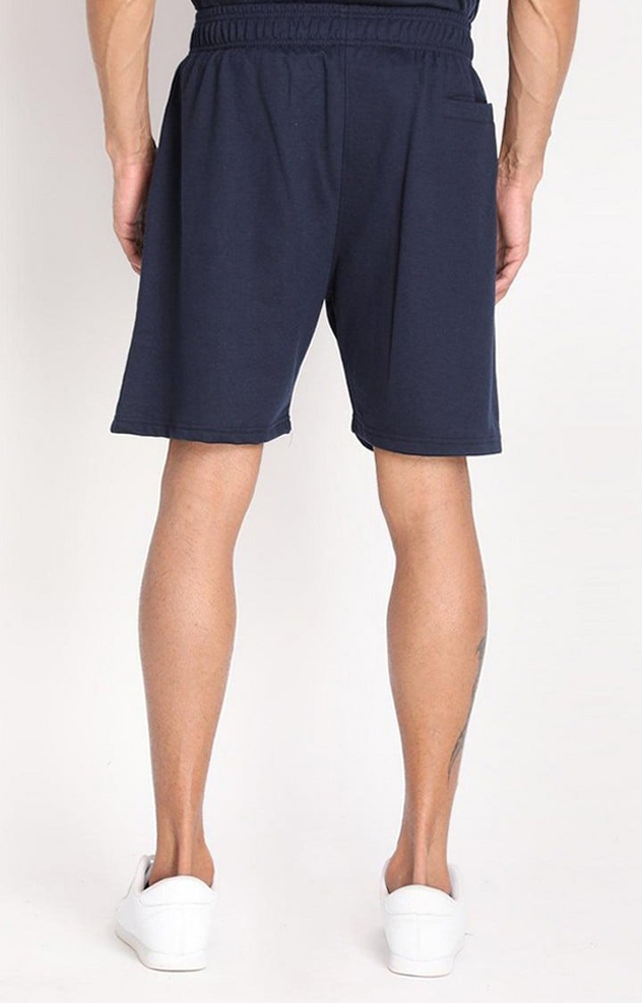 Men's Navy Blue Solid Cotton Activewear Shorts